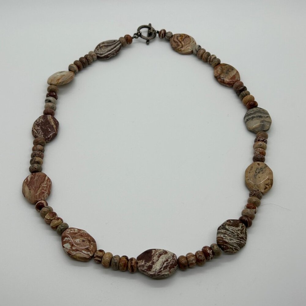 Handcrafted Jasper Necklace Multi-Color Beaded Earth Tone Artisan Stone 20" - Picture 4 of 13